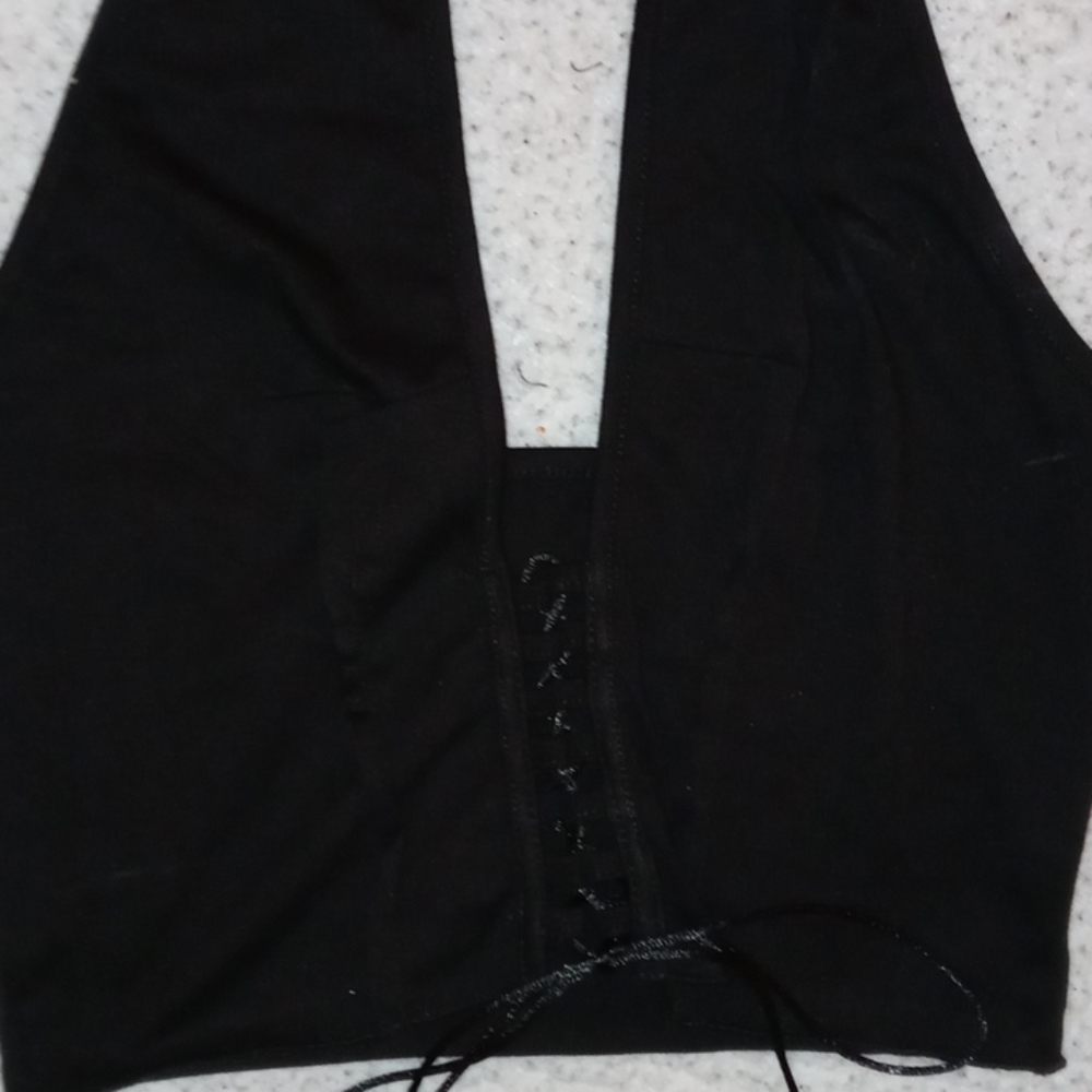 Sexy Crop Halter Top with Lace up Detail